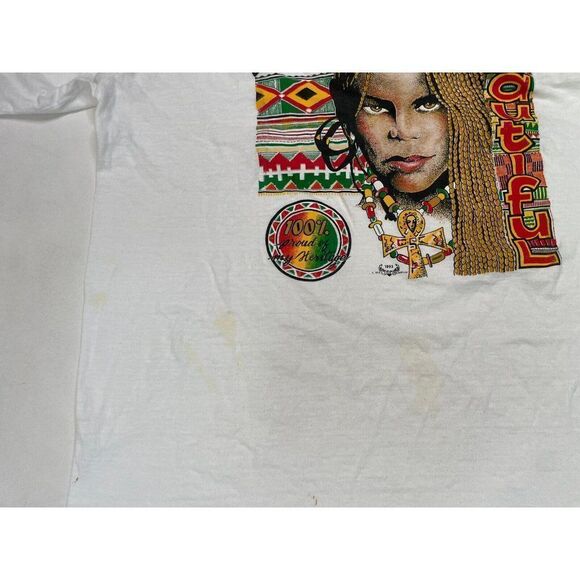 VINTAGE Black Is Beautiful Graphic T-shirt Men XL White Short Sleeve 90s - Picture 3 of 11